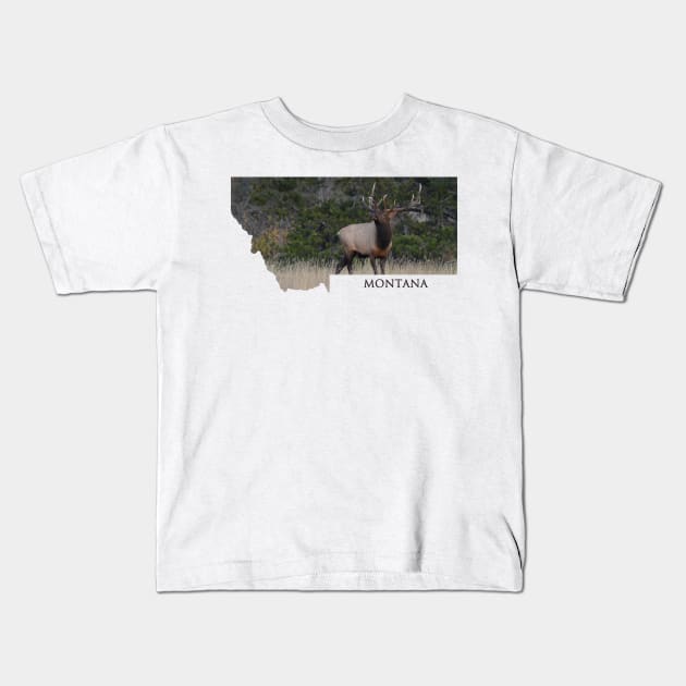 Montana- Rocky Mountain Elk Kids T-Shirt by Whisperingpeaks